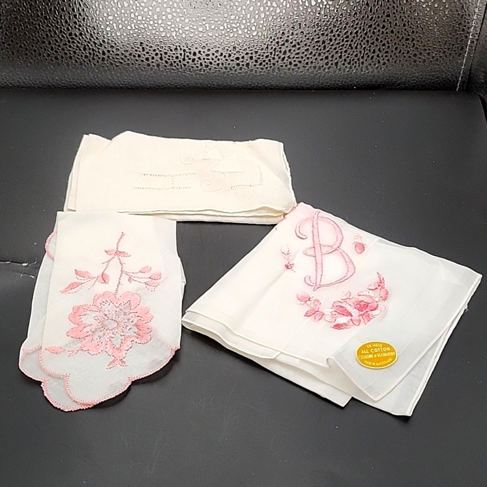 Vintage Linen & Cotton Handkerchiefs 3 Count
